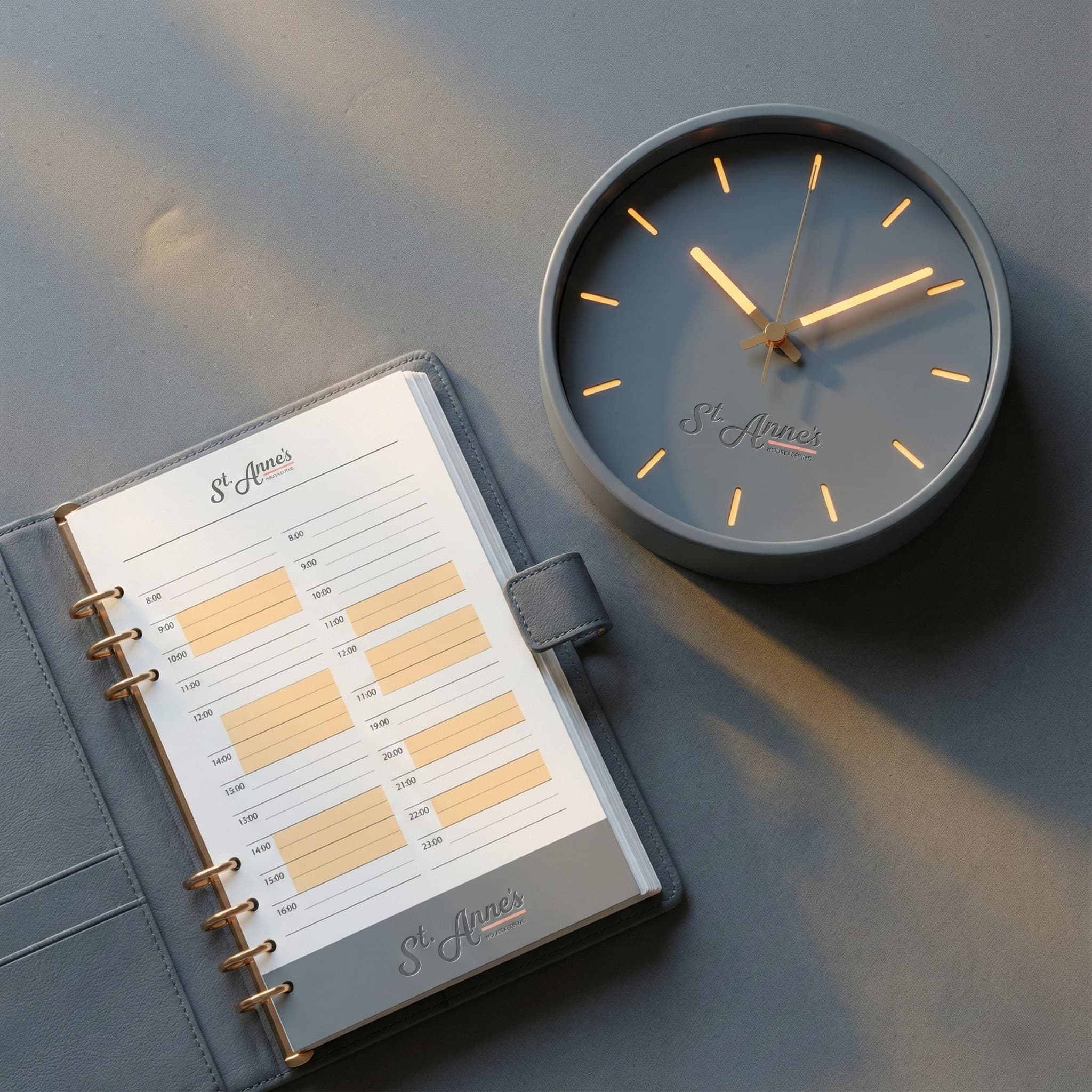 Modern clock and calendar representing flexible scheduling