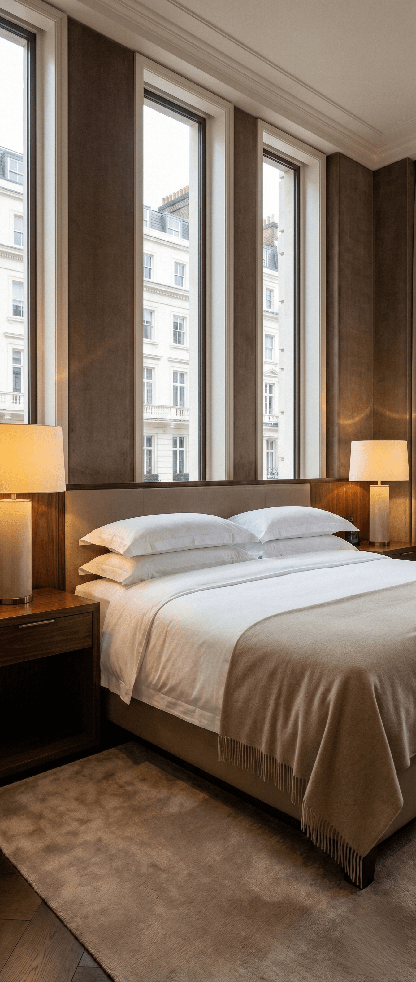 Luxury hotel-style bedroom in a Central London apartment with crisp linens