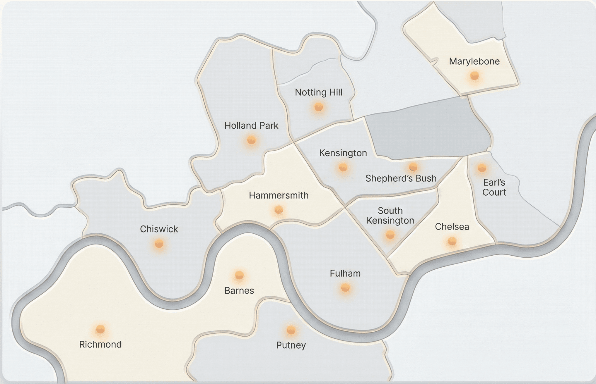 Map of West London neighbourhoods we cover