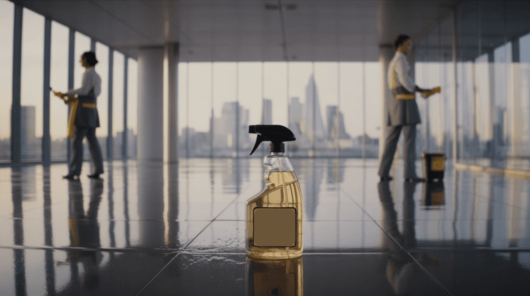 Reception desk or lobby with people walking through, very clean and corporate